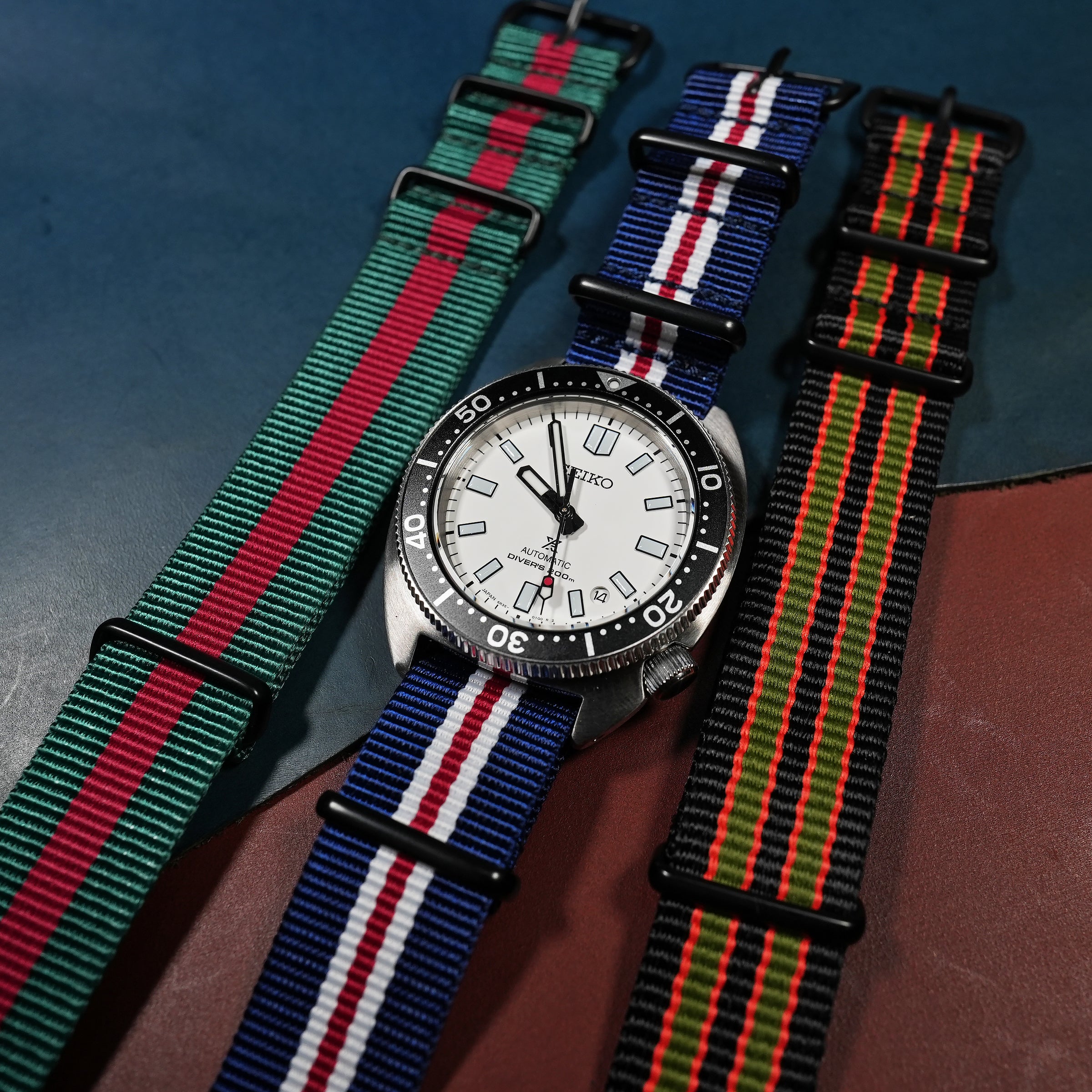 Premium Nato Strap in Navy White Red (Crest) - Nomad Watch Works MY