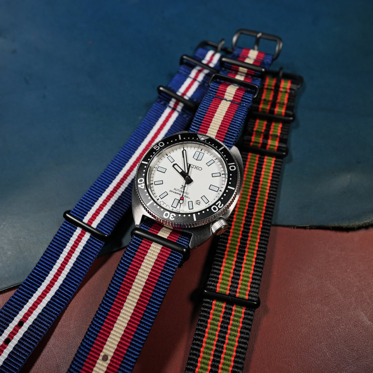 Premium Nato Strap in Navy Red Cream - Nomad Watch Works MY