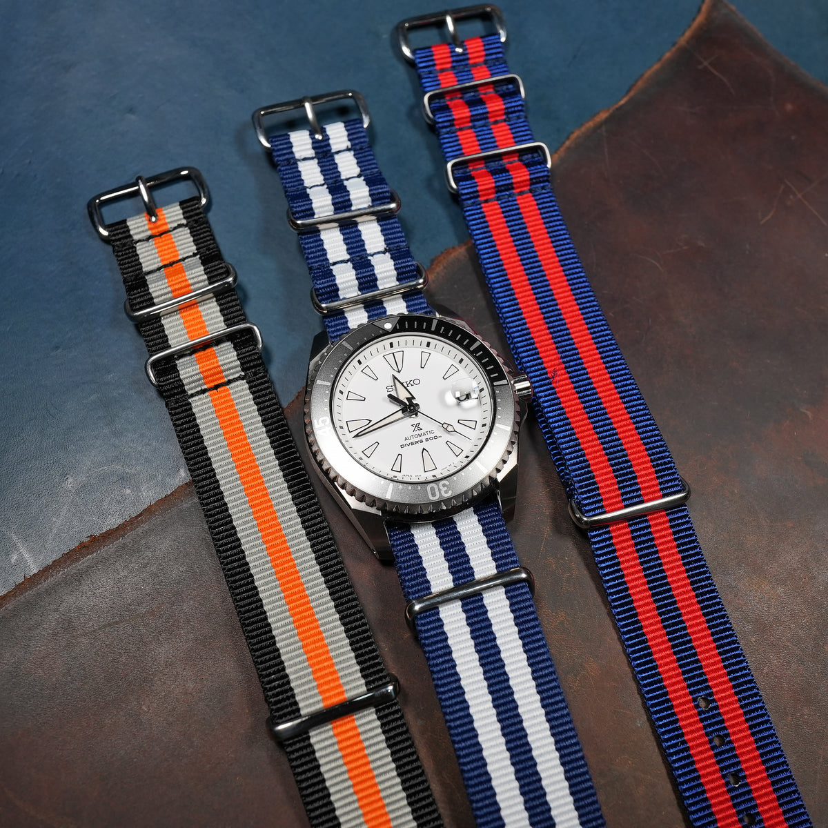 Premium Nato Strap in Navy White Small Stripes - Nomad Watch Works MY