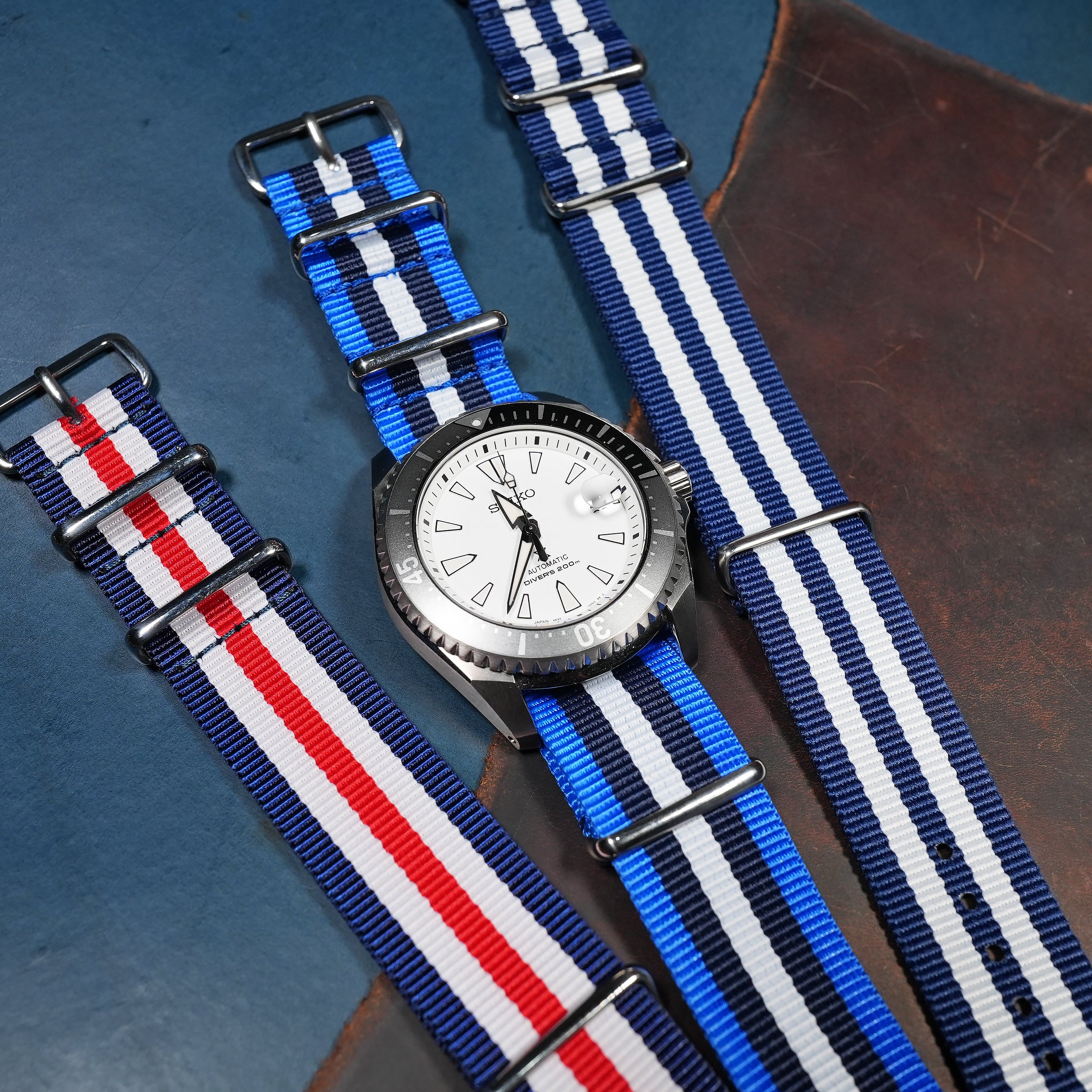 Premium Nato Strap in Blue Black White - Nomad Watch Works MY