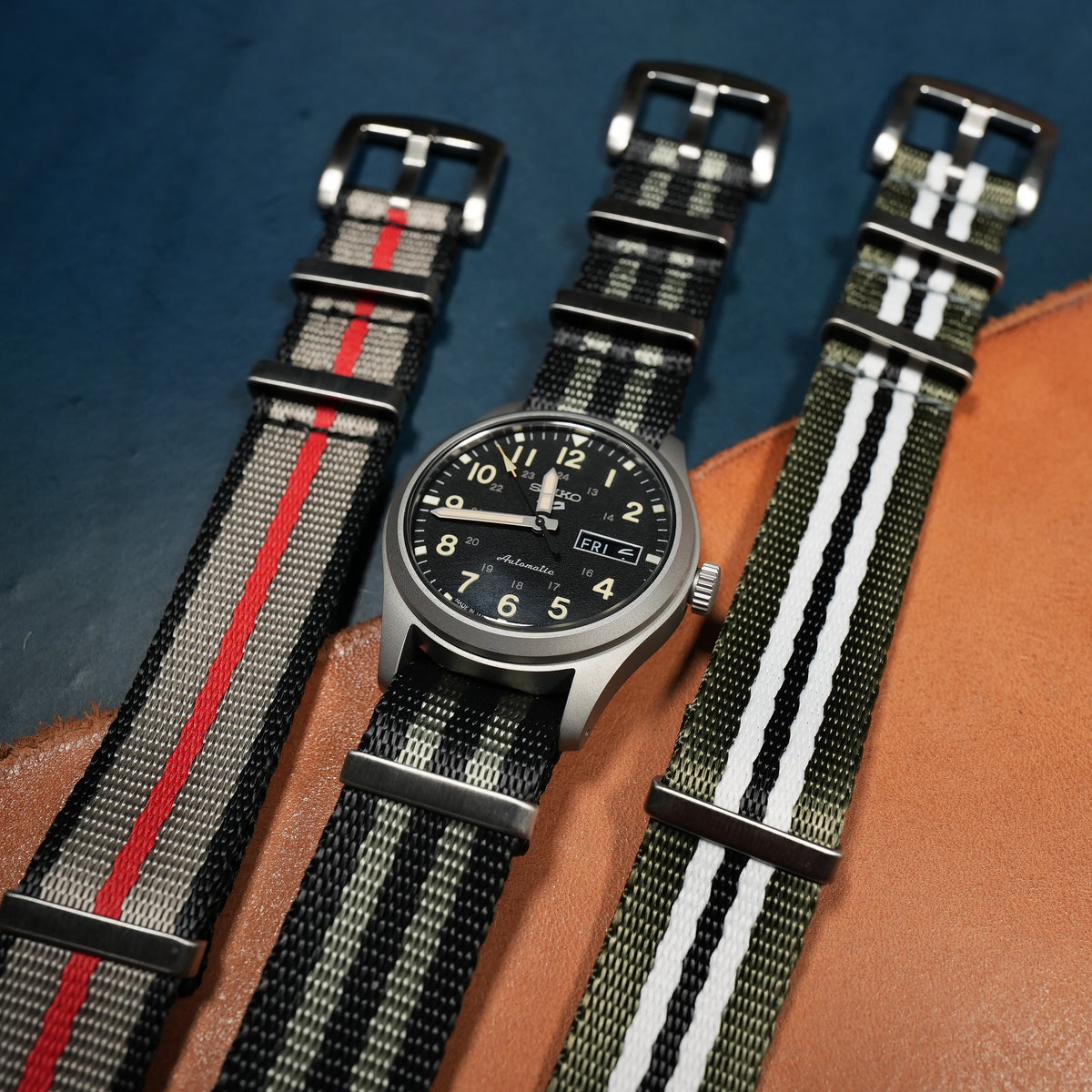 Seat Belt Nato Strap in Black Grey (James Bond) - Nomad Watch Works MY
