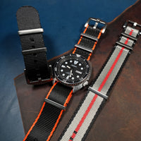 Seat Belt Nato Strap in Black with Orange Accent - Nomad Watch Works MY