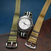 Seat Belt Nato Strap in Olive White Black - Nomad Watch Works MY
