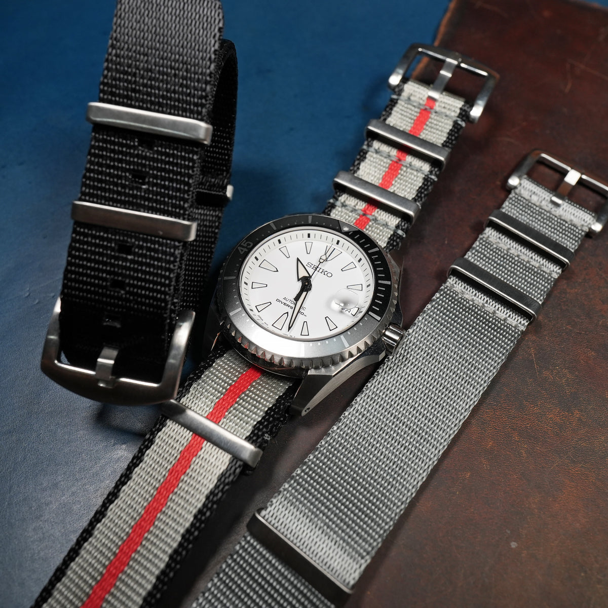 Seat Belt Nato Strap in Black Grey Red - Nomad Watch Works MY