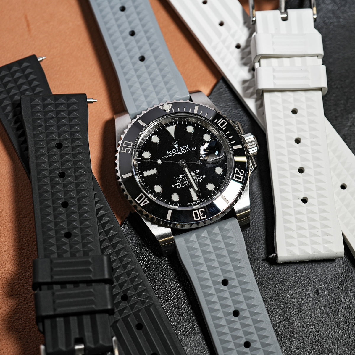 Waffle FKM Rubber Strap in Grey - Nomad Watch Works MY