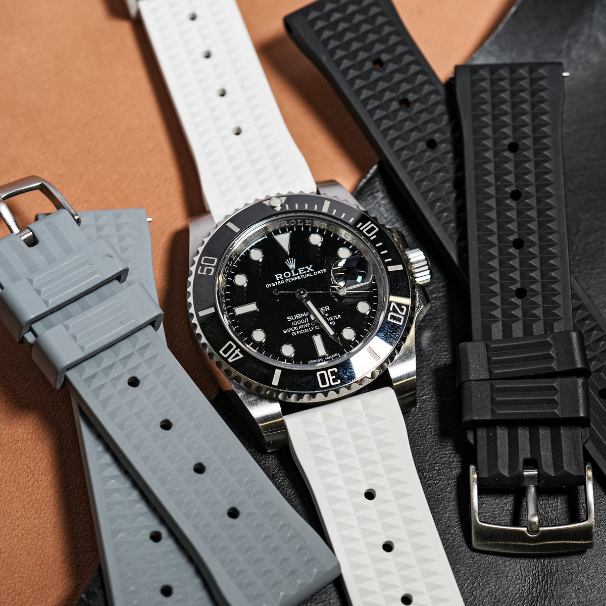 Waffle FKM Rubber Strap in White - Nomad Watch Works MY