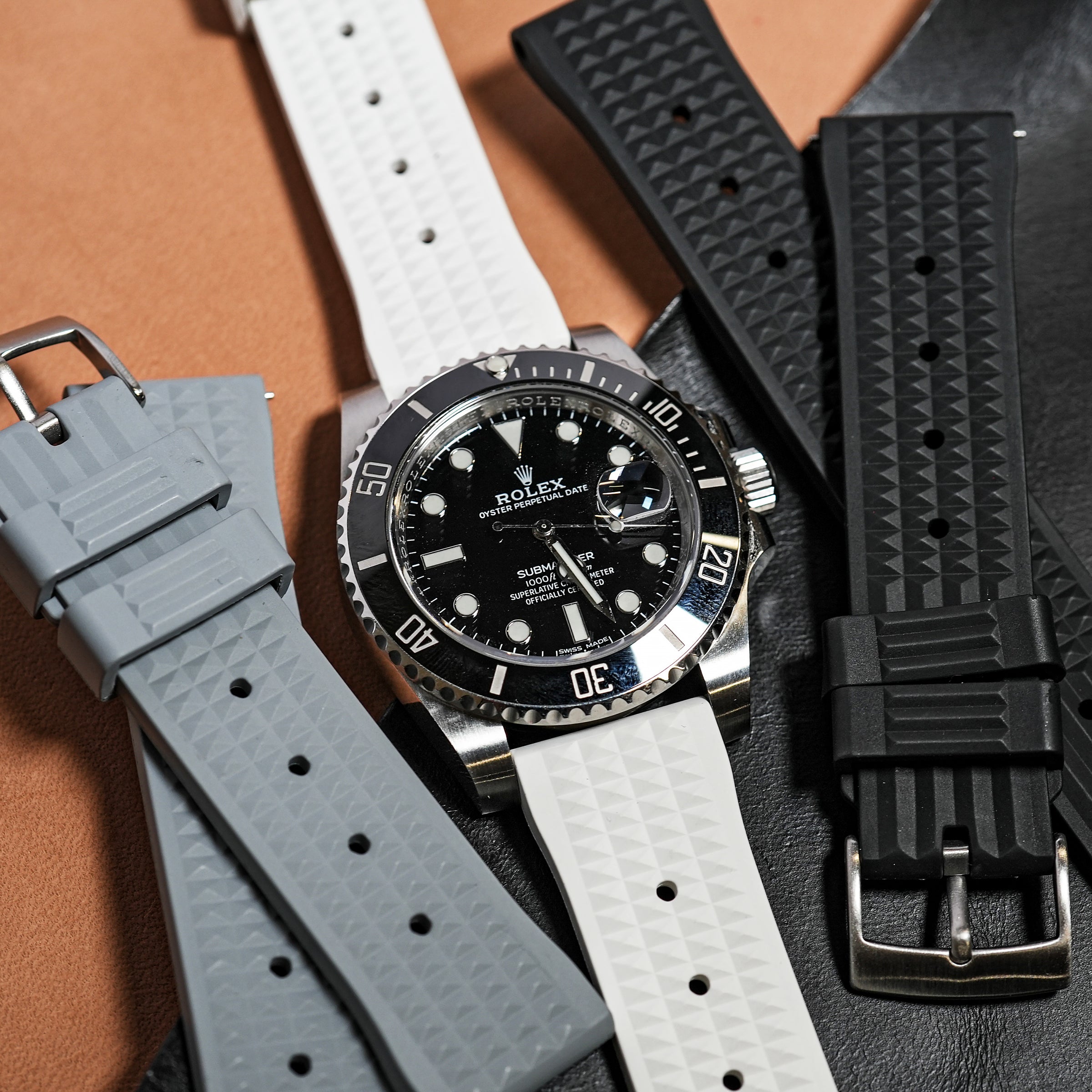 Waffle FKM Rubber Strap in White - Nomad Watch Works MY