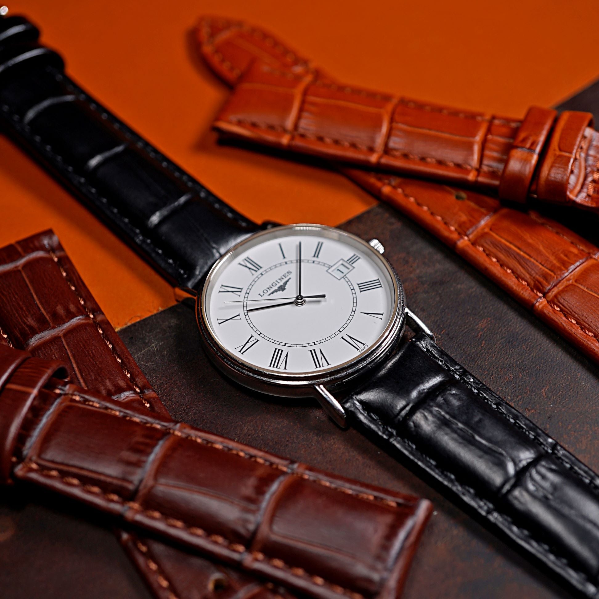 Genuine Croc Pattern Leather Watch Strap in Black w/ Butterfly Clasp - Nomad Watch Works MY