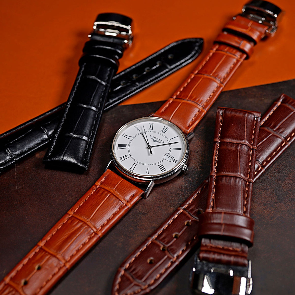 Genuine Croc Pattern Leather Watch Strap in Tan w/ Butterfly Clasp - Nomad Watch Works MY