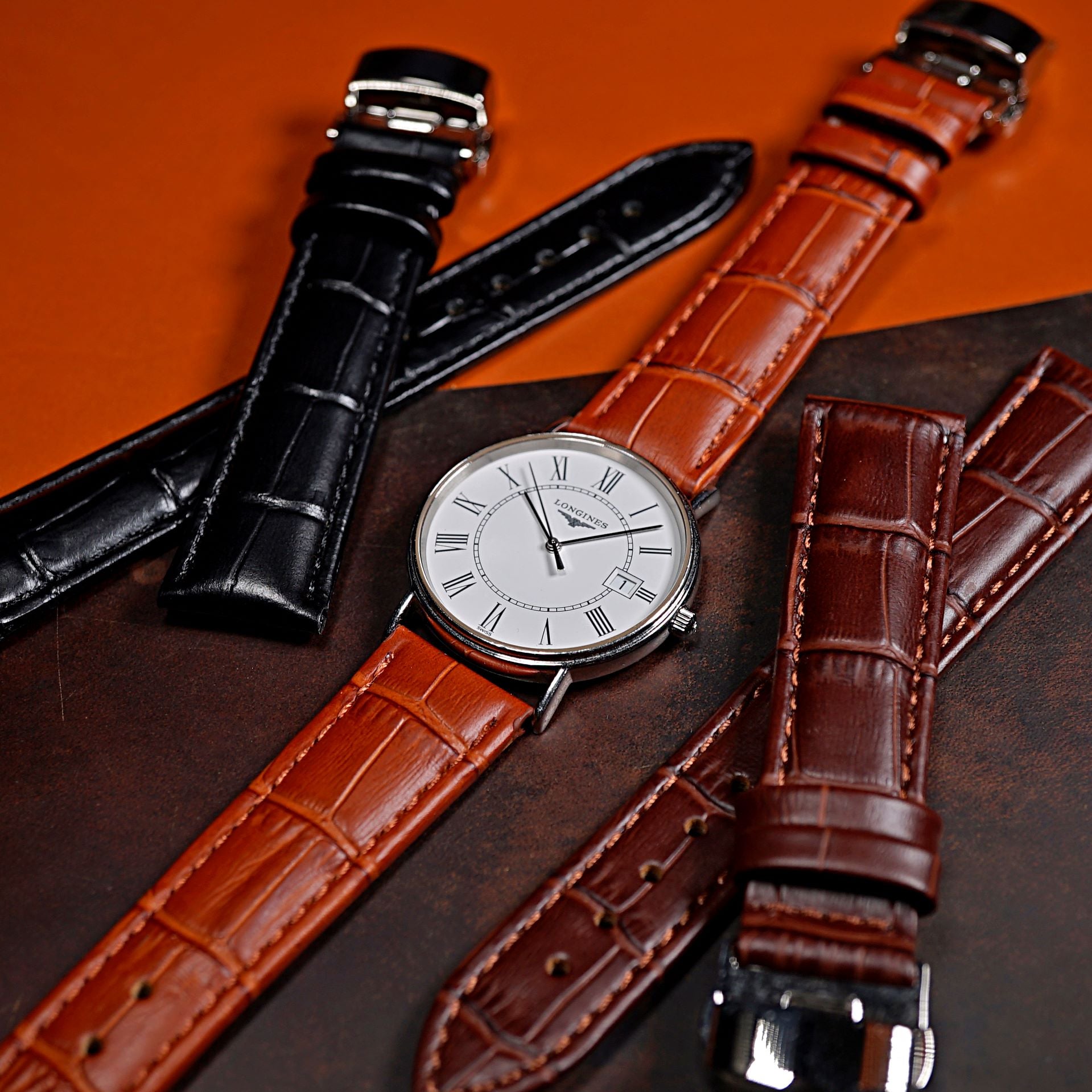Genuine Croc Pattern Leather Watch Strap in Tan w/ Butterfly Clasp - Nomad Watch Works MY
