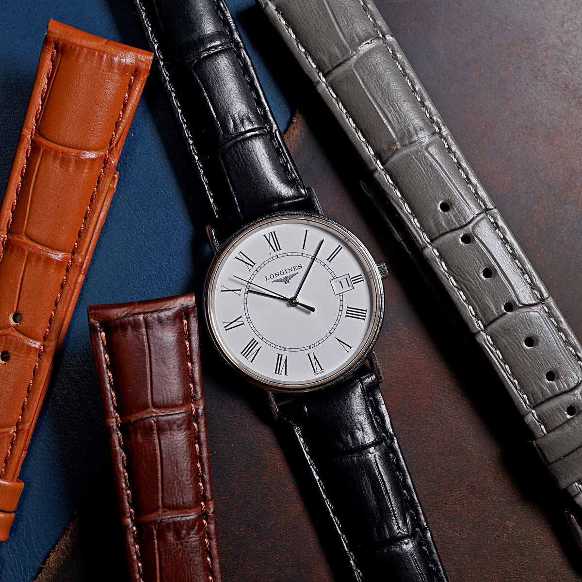 Genuine Croc Pattern Stitched Leather Watch Strap in Black - Nomad Watch Works MY