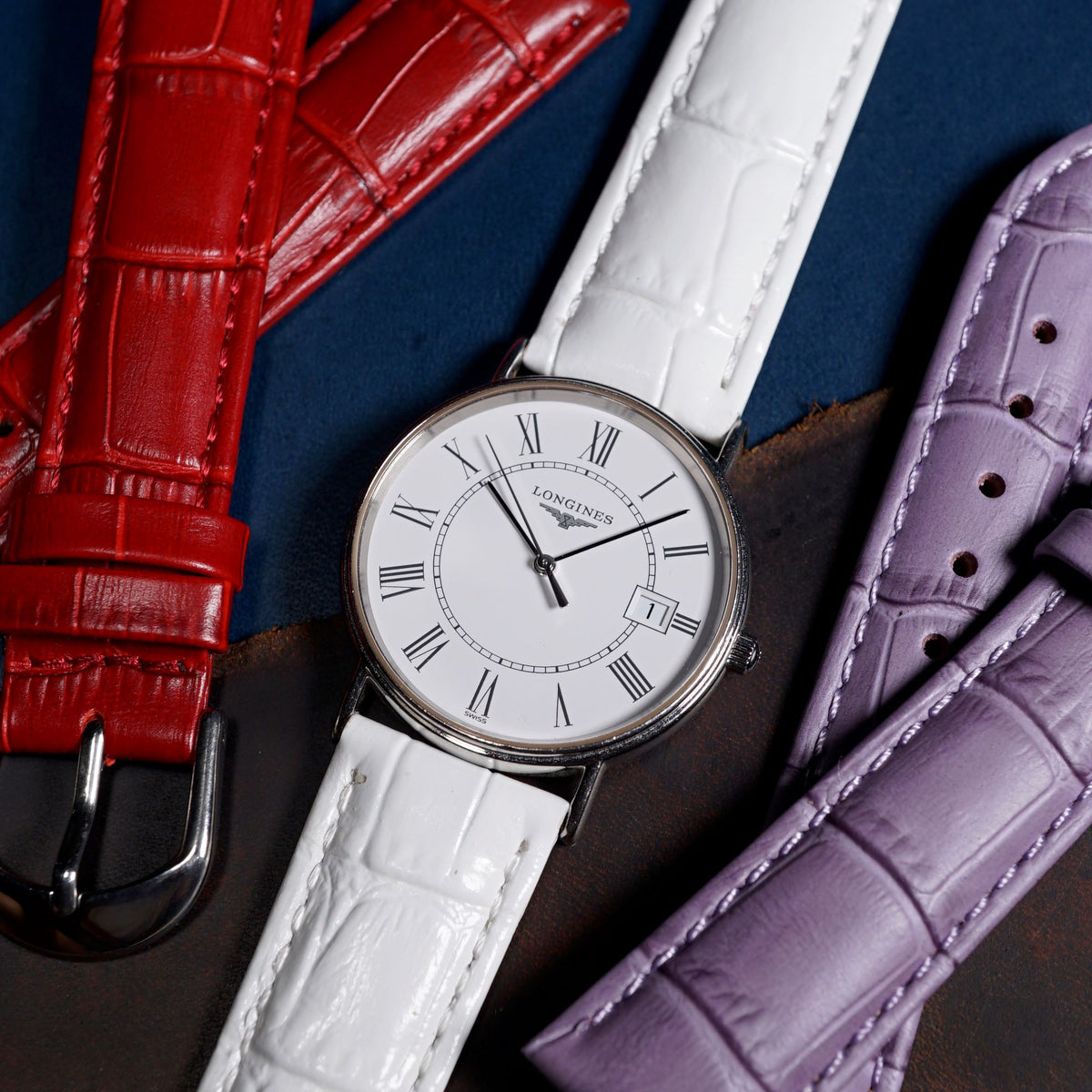 Genuine Croc Pattern Stitched Leather Watch Strap in White - Nomad Watch Works MY