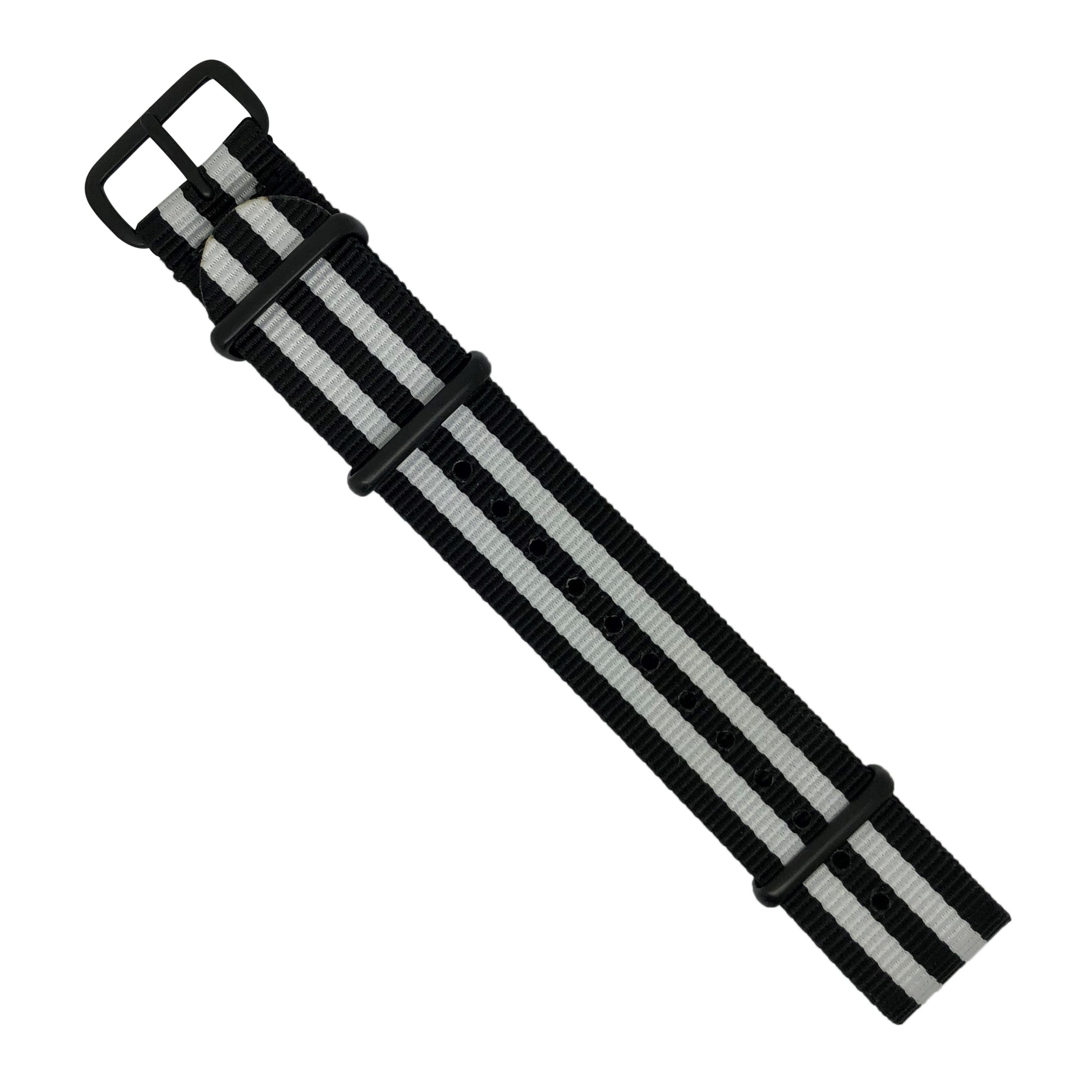 Premium Nato Strap in Black White Small Stripes - Nomad Watch Works MY