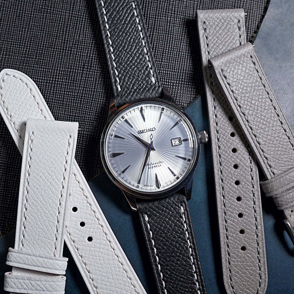 Dress Epsom Leather Strap in Black w/ White Stitching - Nomad Watch Works MY