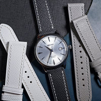 Dress Epsom Leather Strap in Black w/ White Stitching - Nomad Watch Works MY