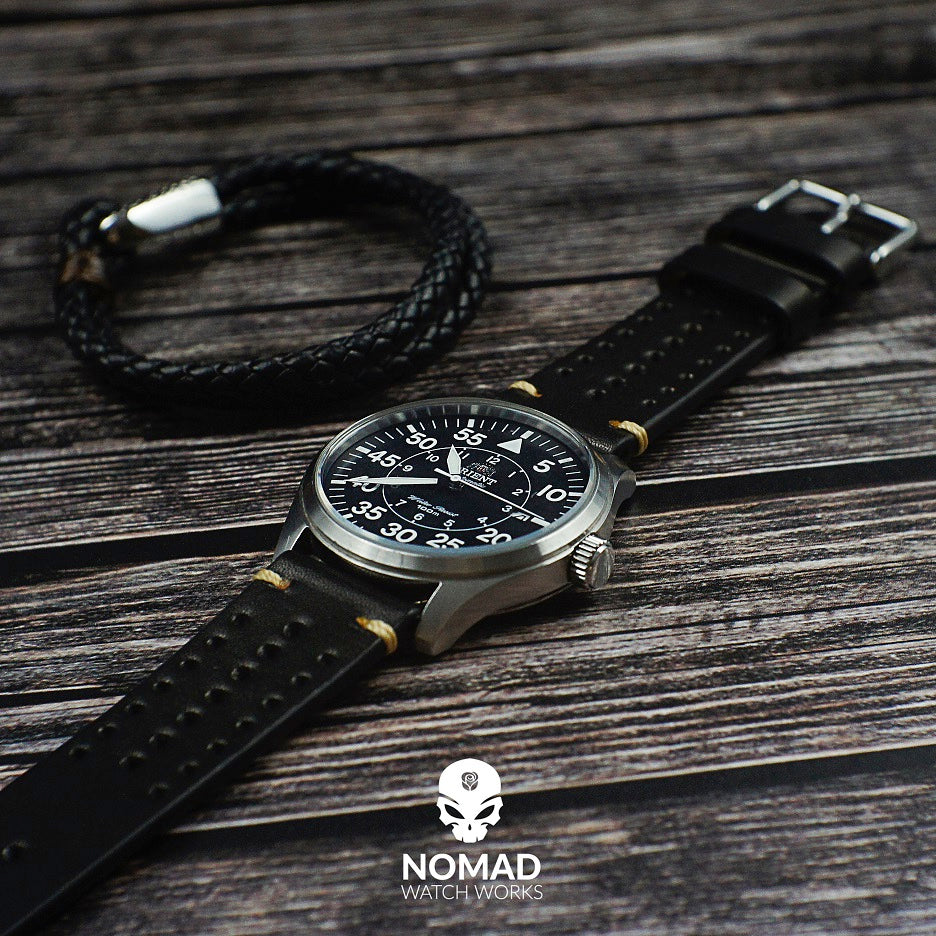 Premium Rally Leather Watch Strap in Black - Nomad Watch Works MY
