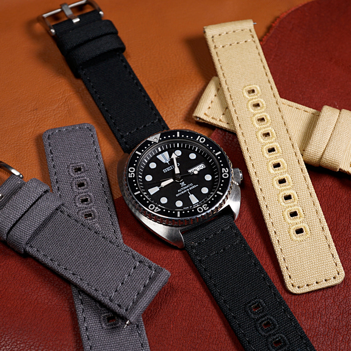Quick Release Canvas Watch Strap in Black with Brushed Silver Buckle (20mm) - Nomad Watch Works MY
