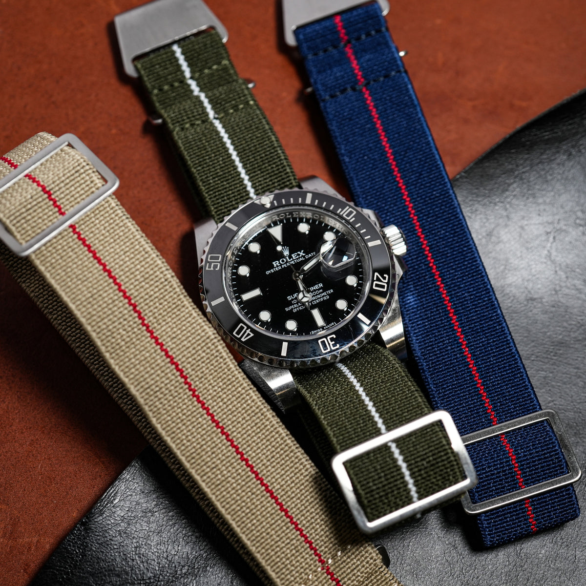 Marine Nationale Strap in Olive White - Nomad Watch Works MY