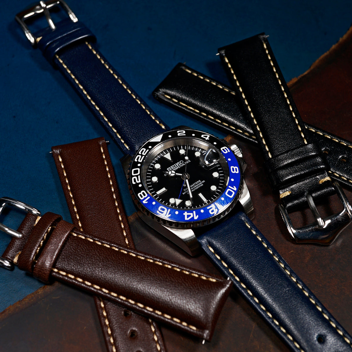 Quick Release Classic Leather Strap in Navy - Nomad Watch Works MY