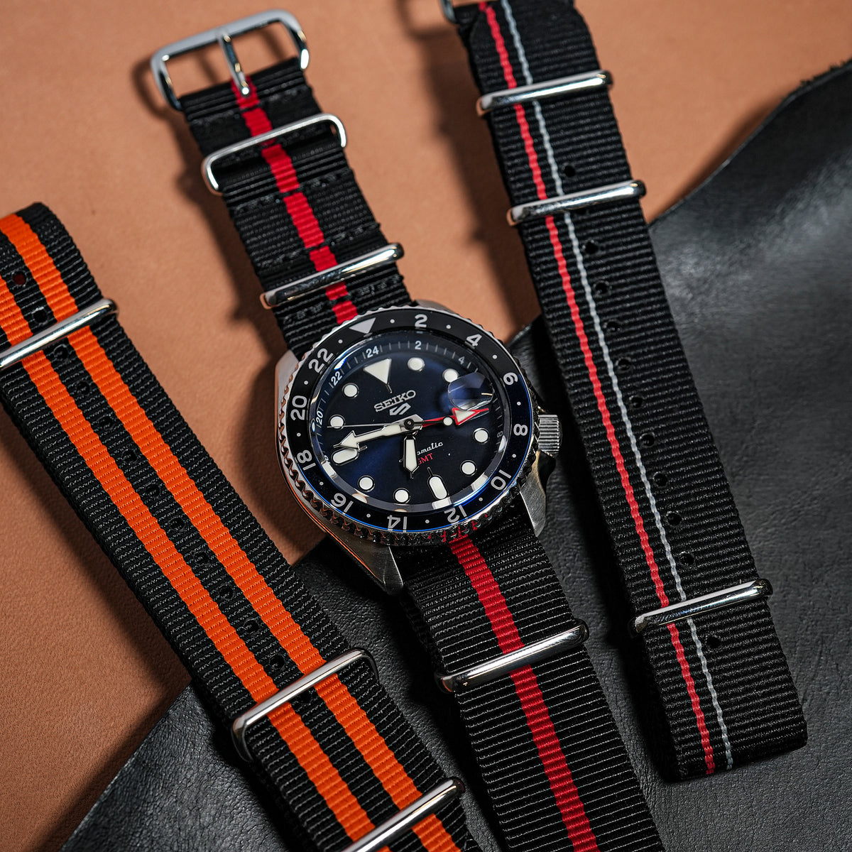 Premium Nato Strap in Black Center Red - Nomad Watch Works MY