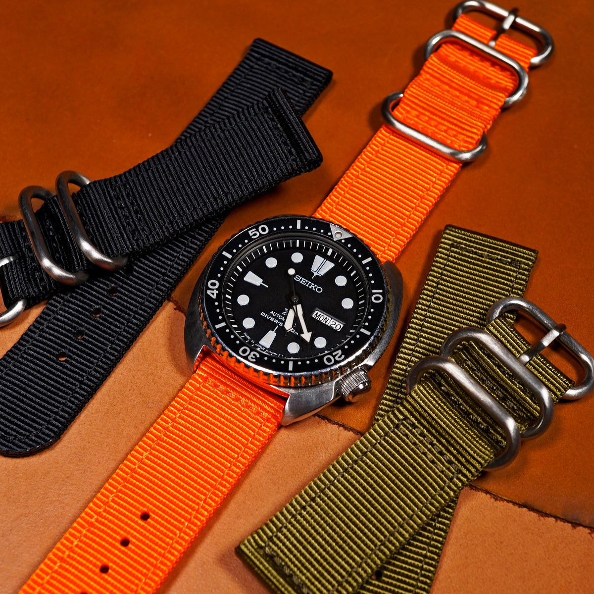 Two Piece Heavy Duty Zulu Strap in Orange - Nomad Watch Works MY
