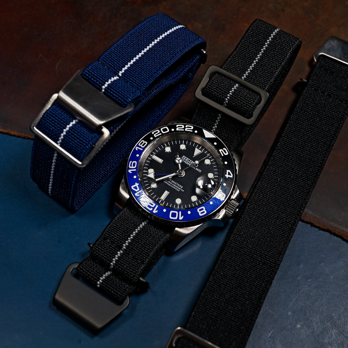 Marine Nationale Strap in Black w/ Center Stripe - Nomad Watch Works MY