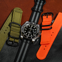 Two Piece Heavy Duty Zulu Strap in Black Grey (James Bond) - Nomad Watch Works MY