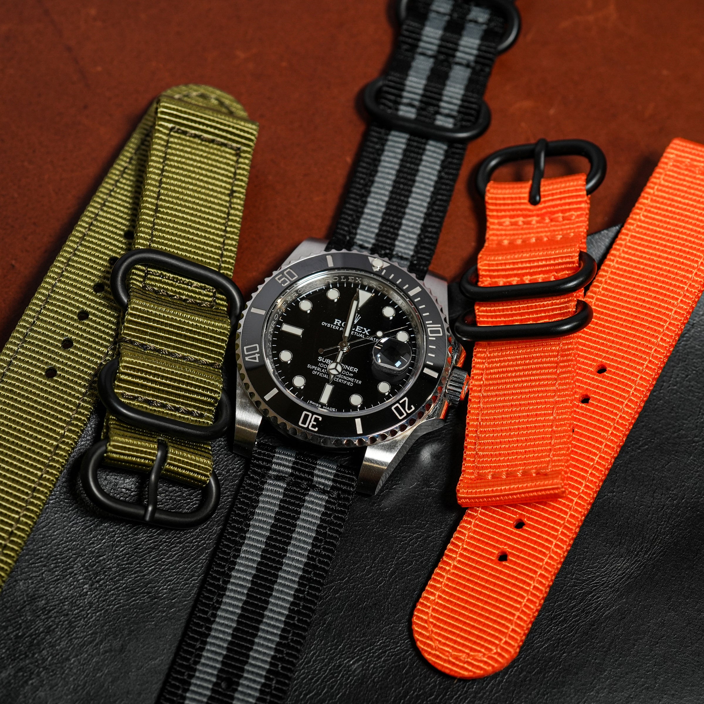 Two Piece Heavy Duty Zulu Strap in Black Grey (James Bond) - Nomad Watch Works MY