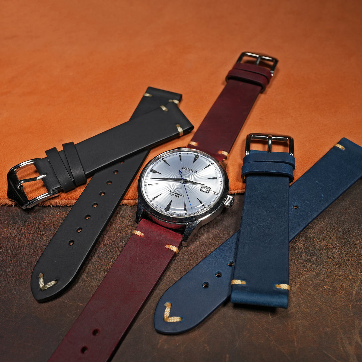 Premium Vintage Calf Leather Watch Strap in Maroon - Nomad Watch Works MY