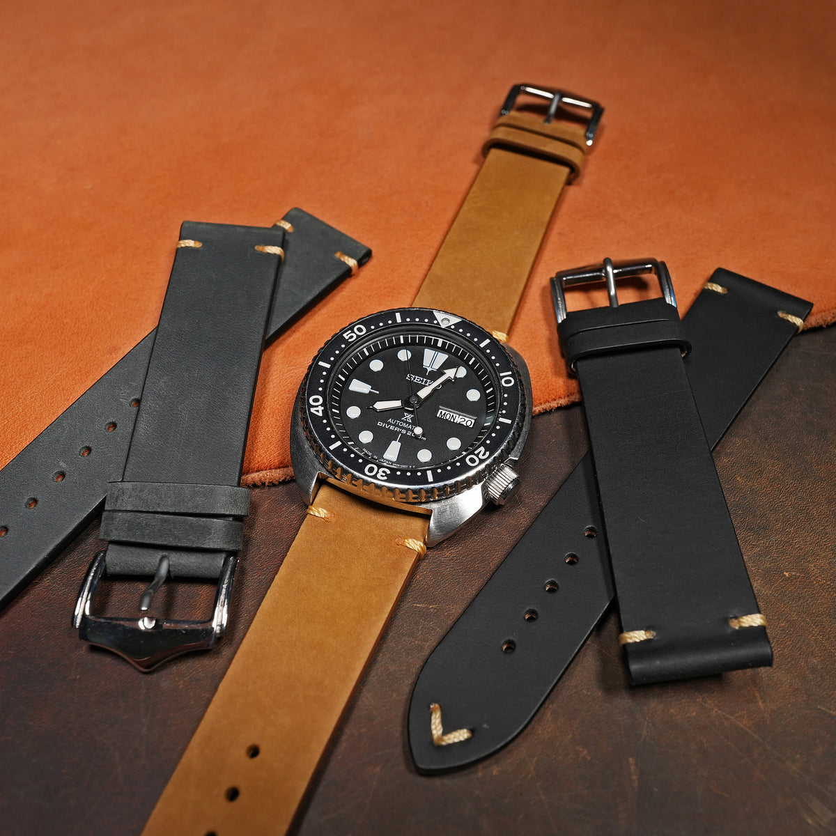 Premium Vintage Calf Leather Watch Strap in Tan - Nomad Watch Works MY