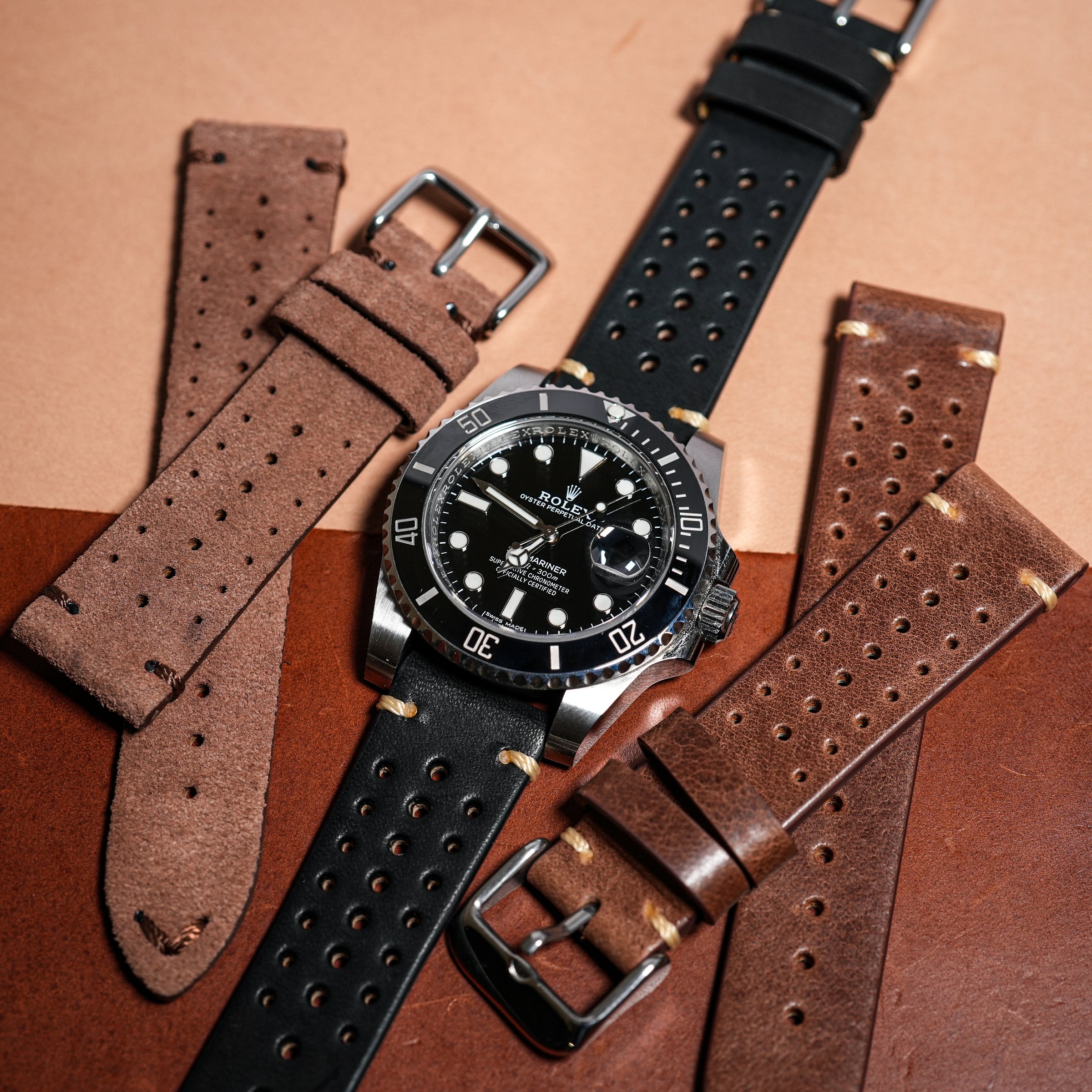 Premium Rally Leather Watch Strap in Black - Nomad Watch Works MY