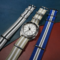 Premium Nato Strap in Grey White Small Stripes - Nomad Watch Works MY