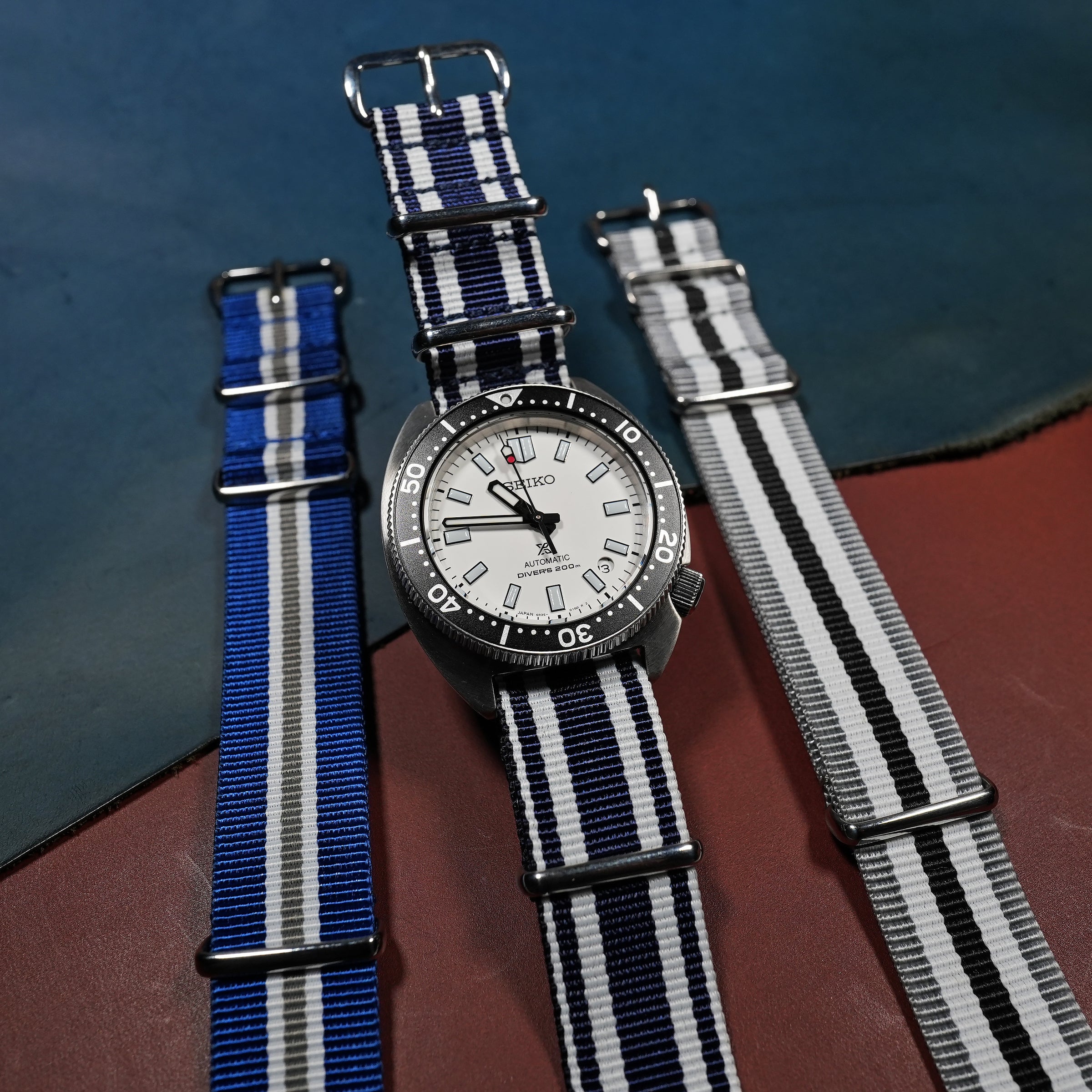Premium Nato Strap in Navy White Pattern - Nomad Watch Works MY