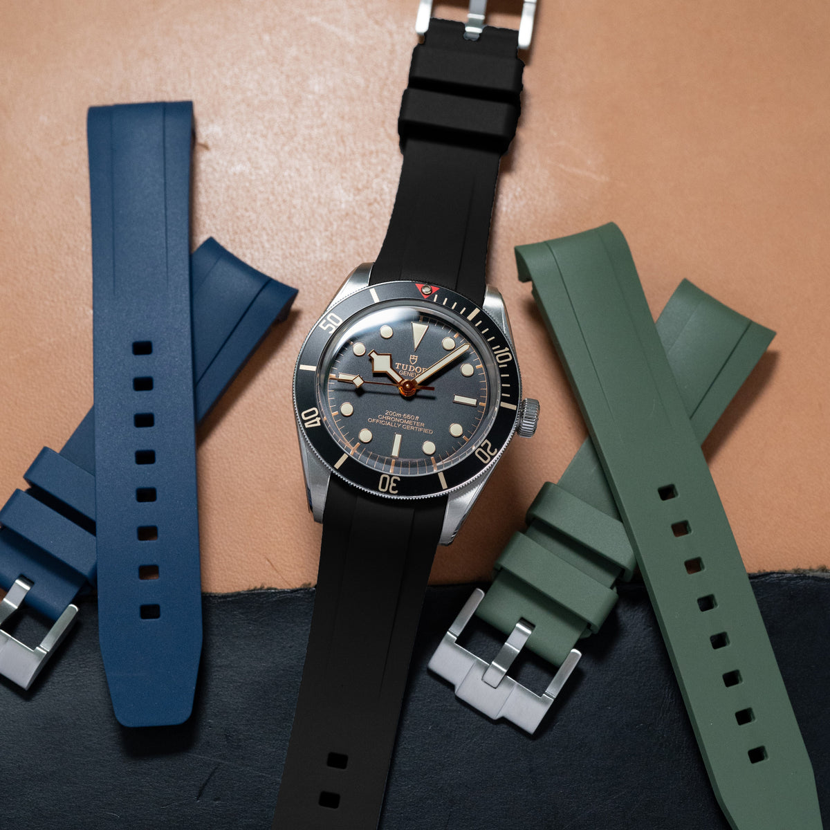 Curved End FKM Rubber Strap for Tudor Black Bay 58 in Black (20mm) - Nomad Watch Works MY
