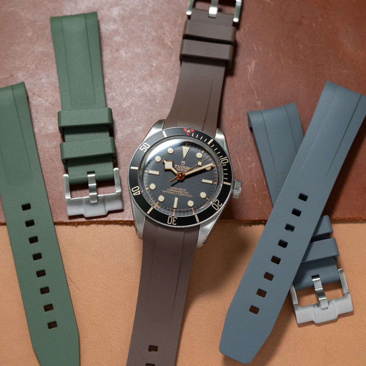 Curved End FKM Rubber Strap for Tudor Black Bay 58 in Brown (20mm) - Nomad Watch Works MY