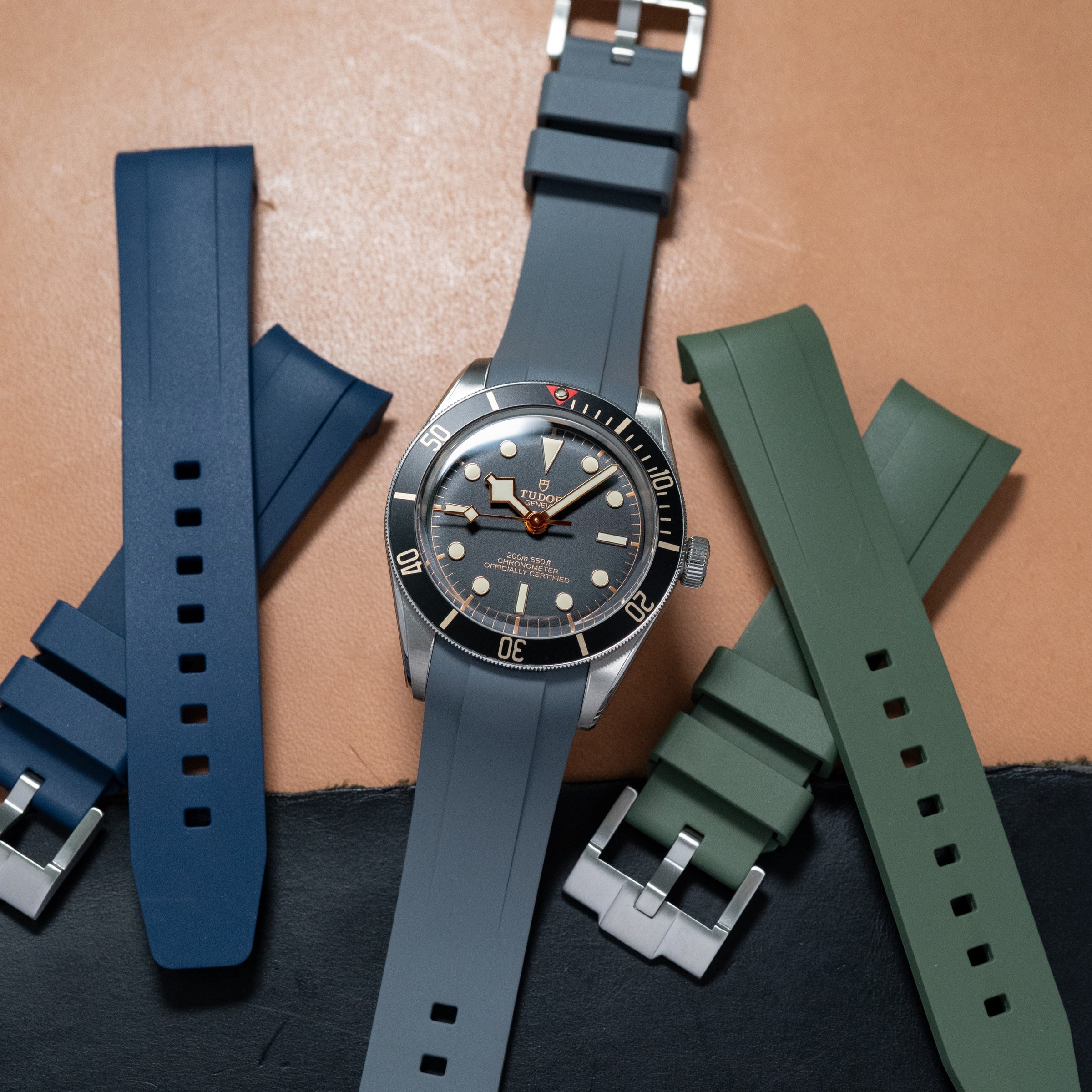Curved End FKM Rubber Strap for Tudor Black Bay 58 in Grey (20mm) - Nomad Watch Works MY
