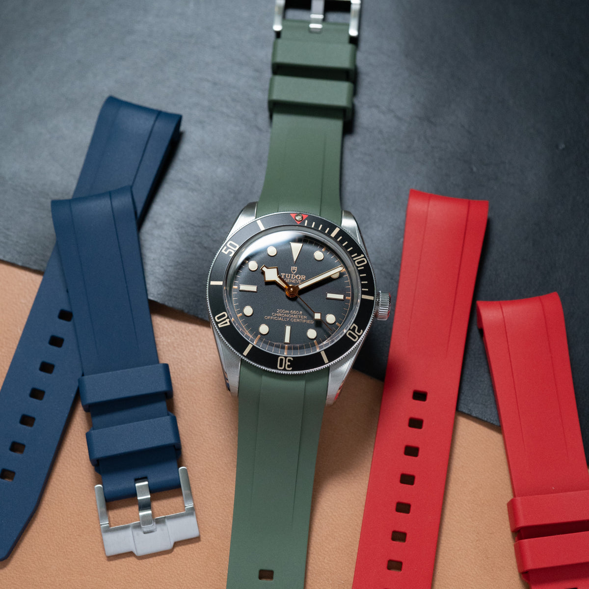 Curved End FKM Rubber Strap for Tudor Black Bay 58 in Olive (20mm) - Nomad Watch Works MY