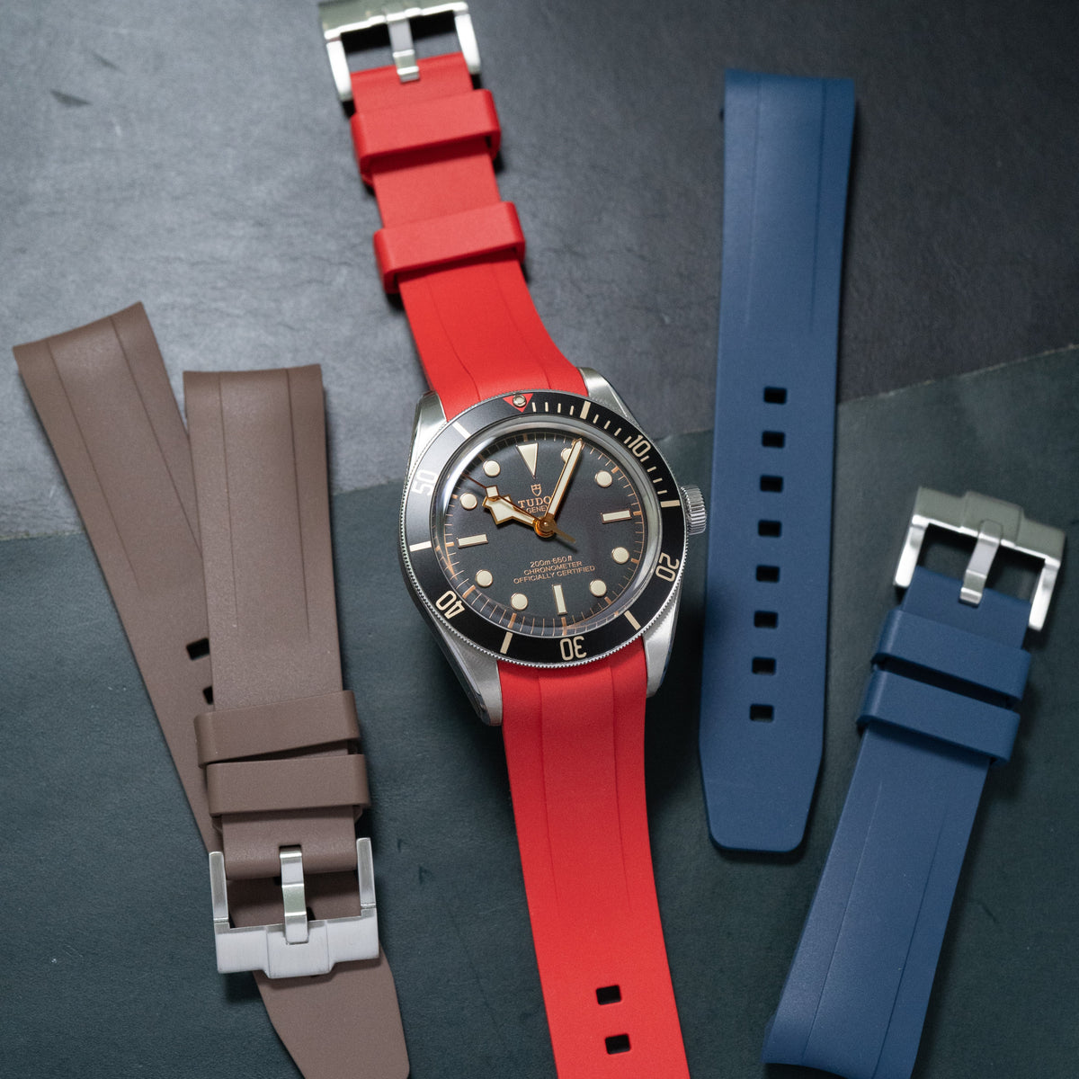 Curved End FKM Rubber Strap for Tudor Black Bay 58 in Red (20mm) - Nomad Watch Works MY
