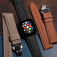 Classic Togo Leather Strap in Black w/ Butterfly Clasp (Apple Watch) - Nomad Watch Works MY