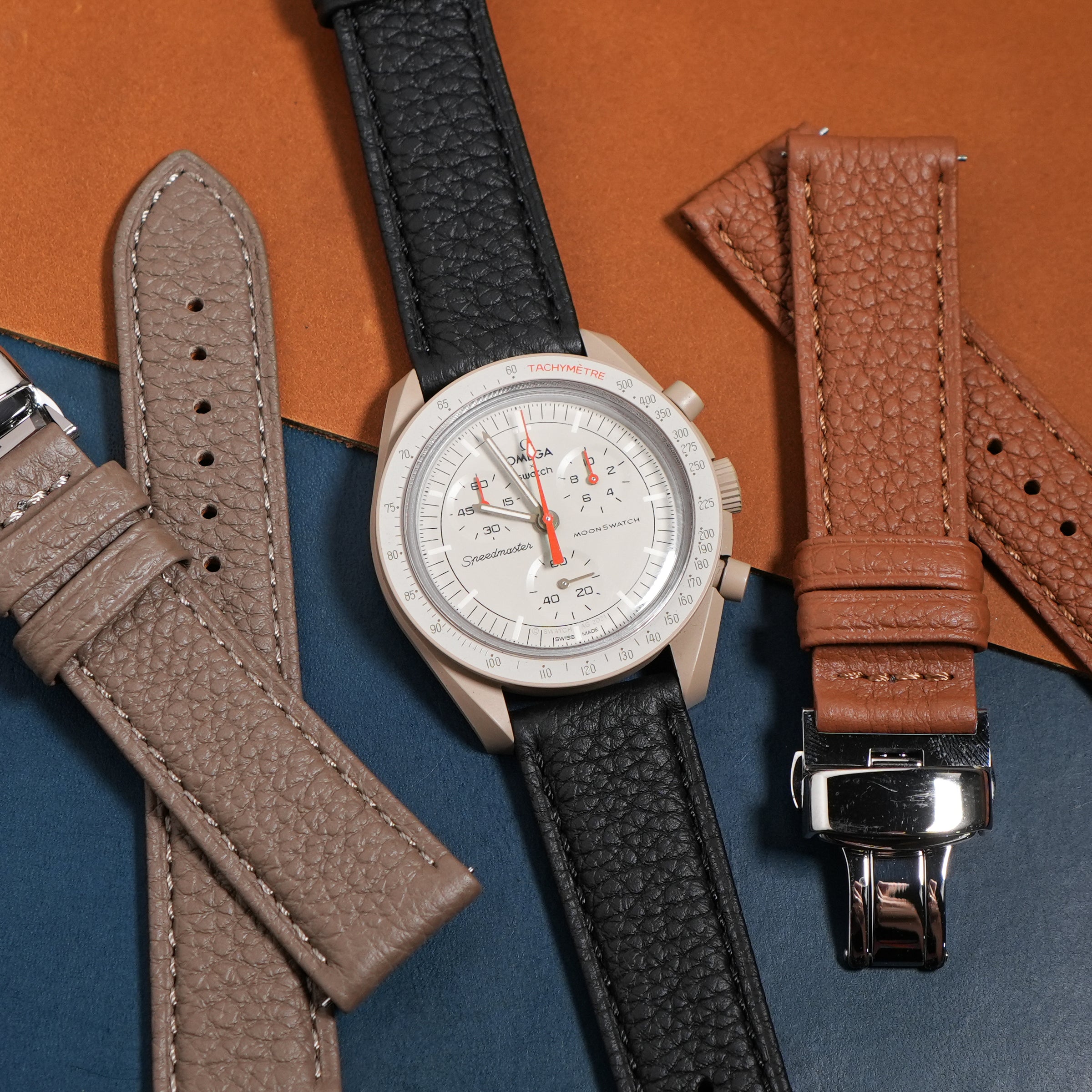 Classic Togo Leather Strap in Black w/ Butterfly Clasp - Nomad Watch Works MY