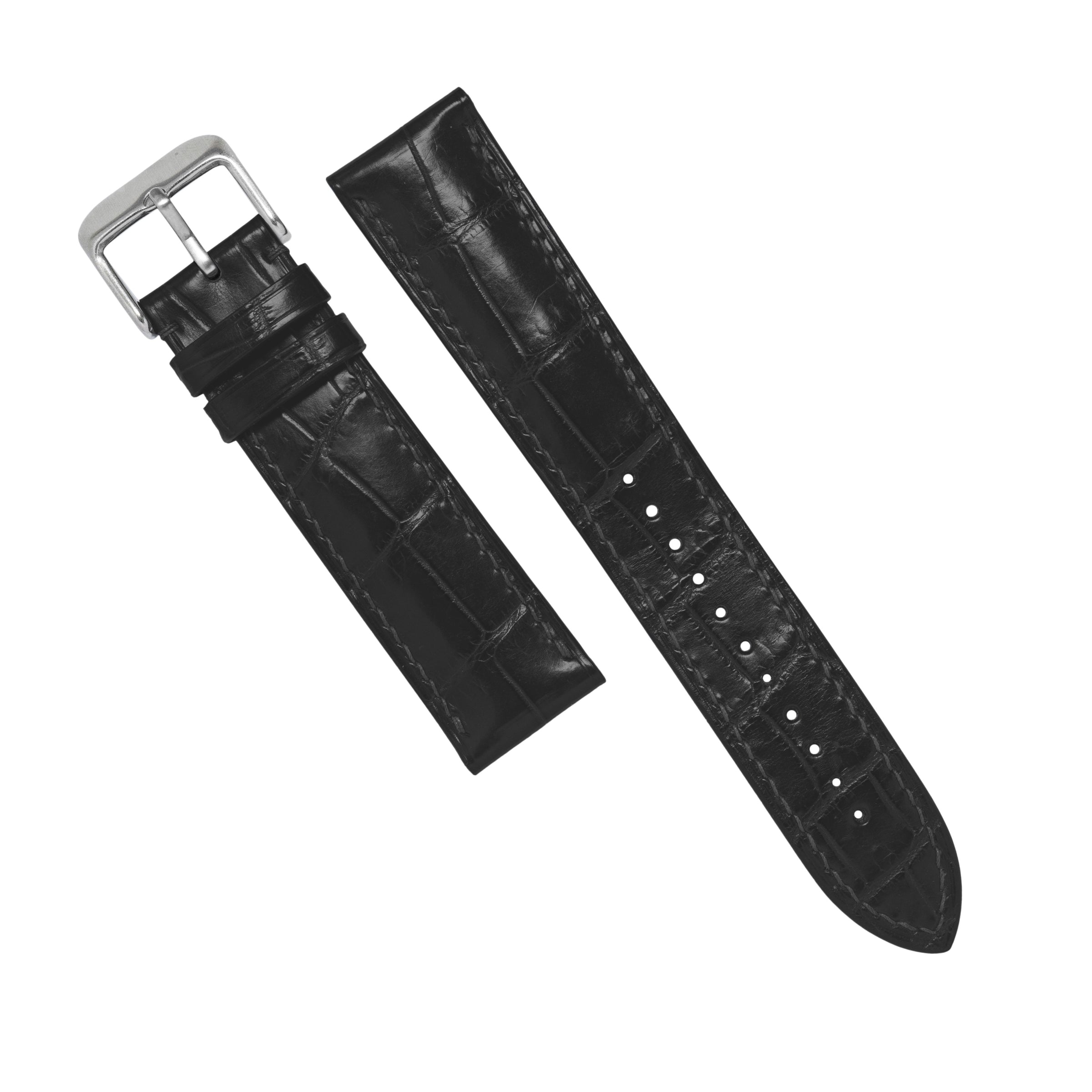 MTO Crocodile Leather Strap in Black (Matte) - Nomad Watch Works MY