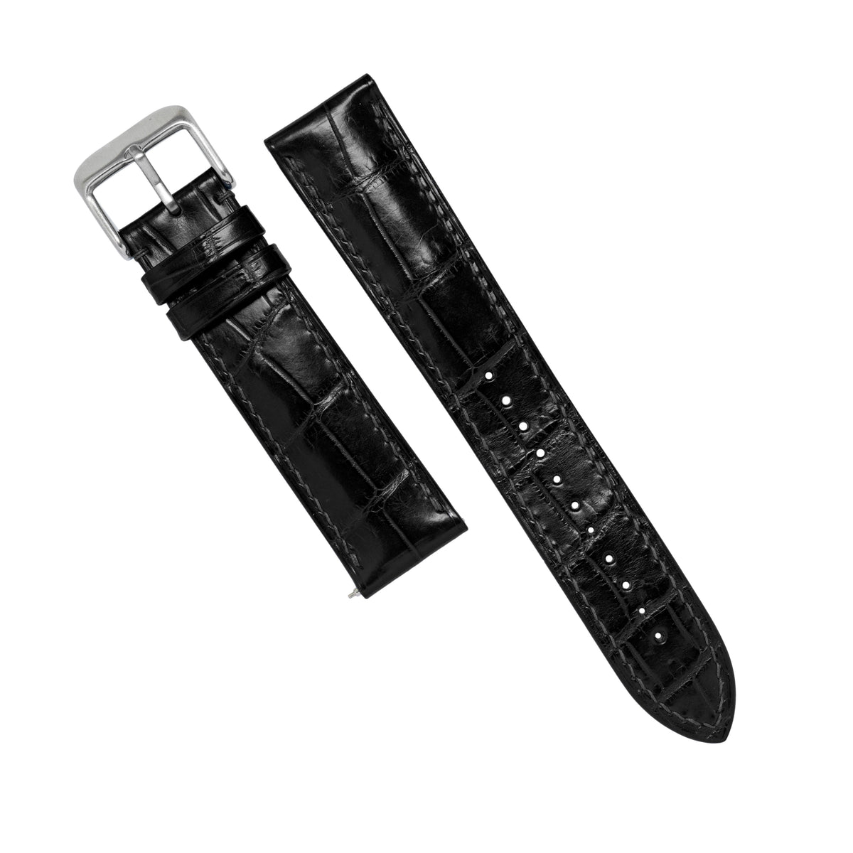 MTO Crocodile Leather Strap in Black (Non-Glossy) - Nomad Watch Works MY
