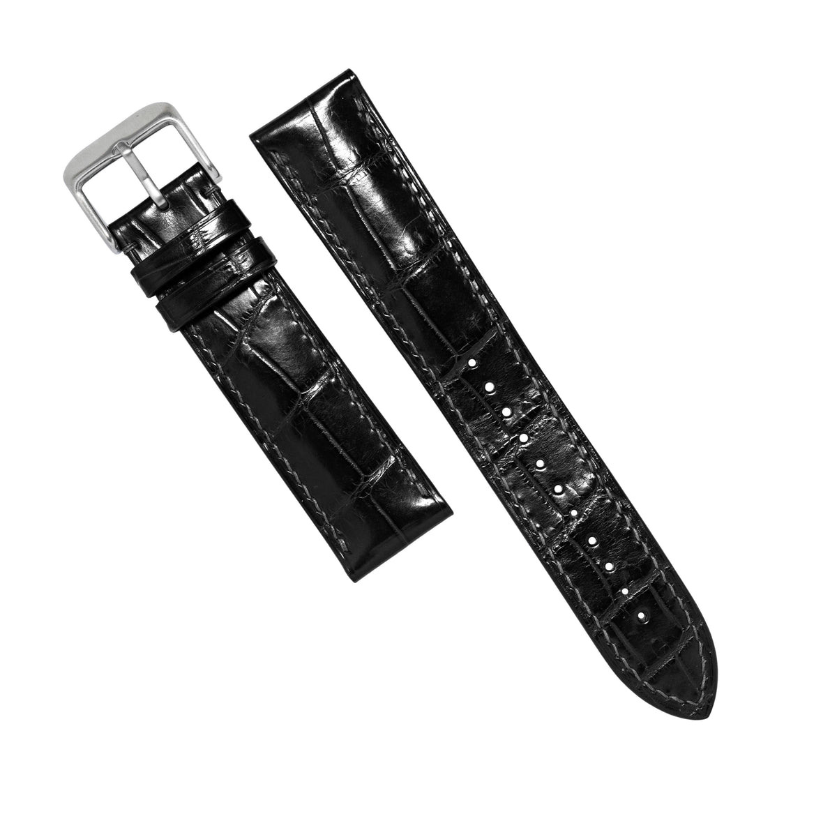 MTO Crocodile Leather Strap in Black (Glossy) - Nomad Watch Works MY