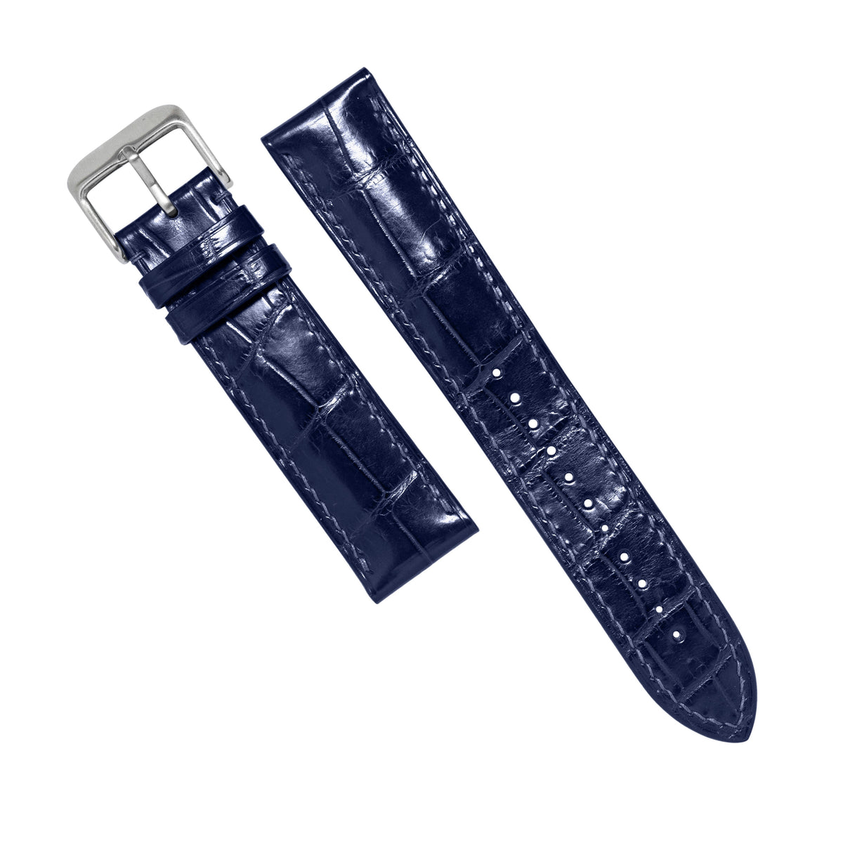 MTO Crocodile Leather Strap in Blue (Glossy) - Nomad Watch Works MY