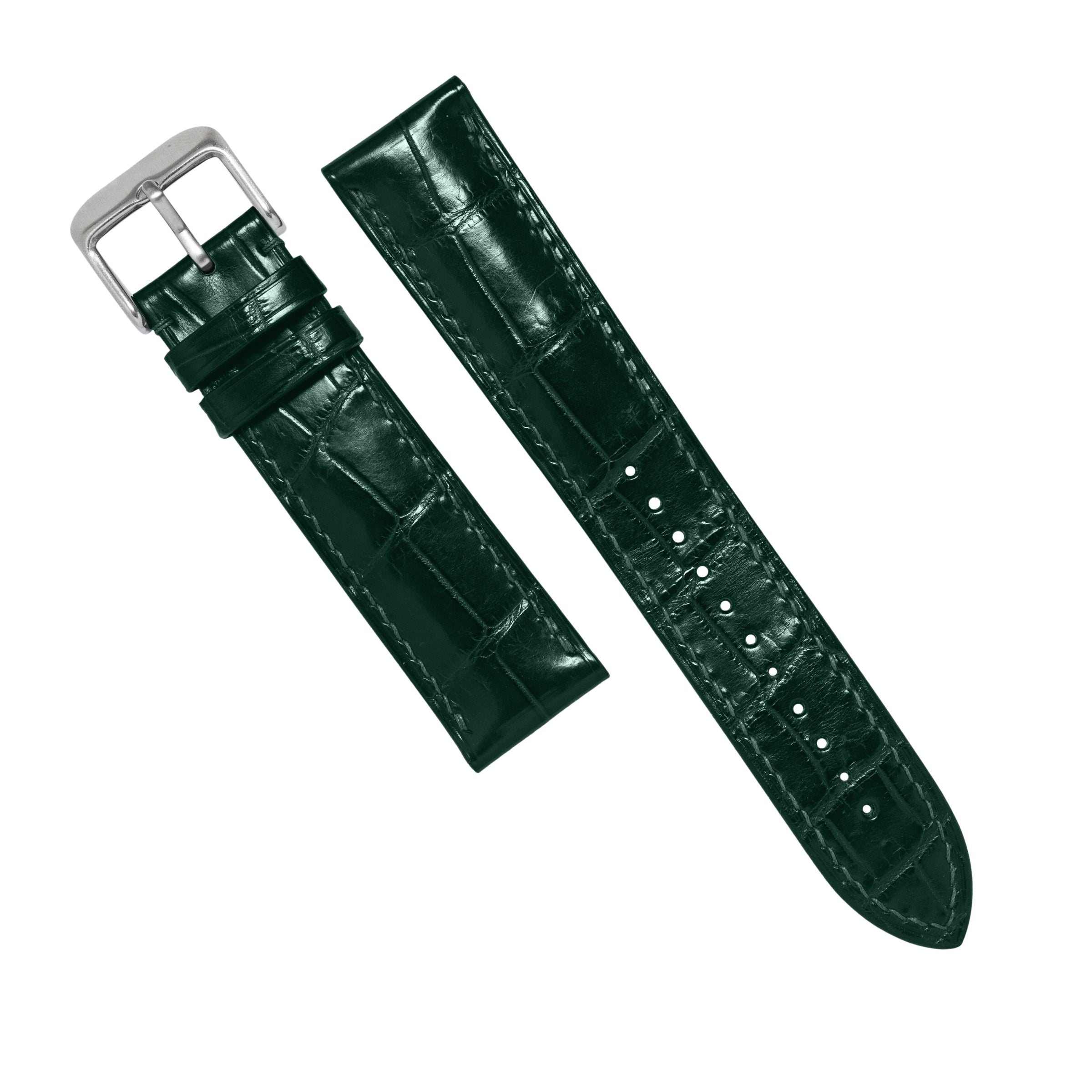 MTO Crocodile Leather Strap in British Green (Glossy) - Nomad Watch Works MY