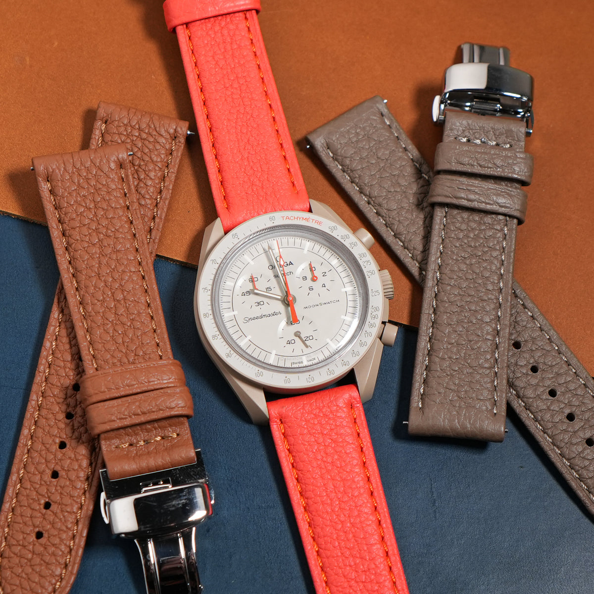 Classic Togo Leather Strap in Orange w/ Butterfly Clasp - Nomad Watch Works MY
