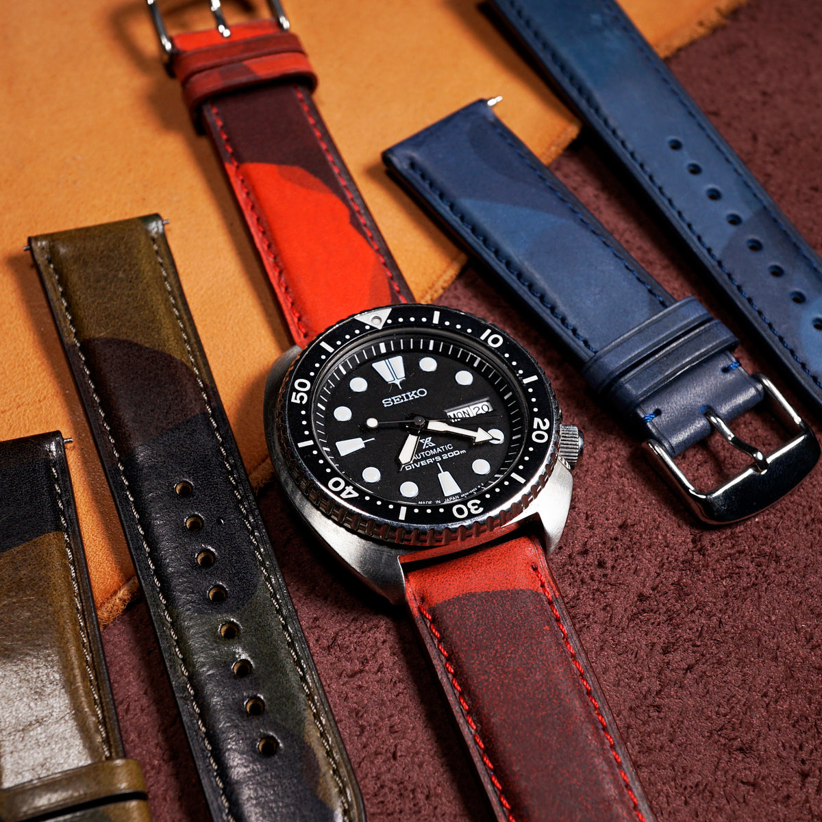 Emery Classic LPA Camo Leather Strap in Red Camo (18mm) - Nomad Watch Works MY