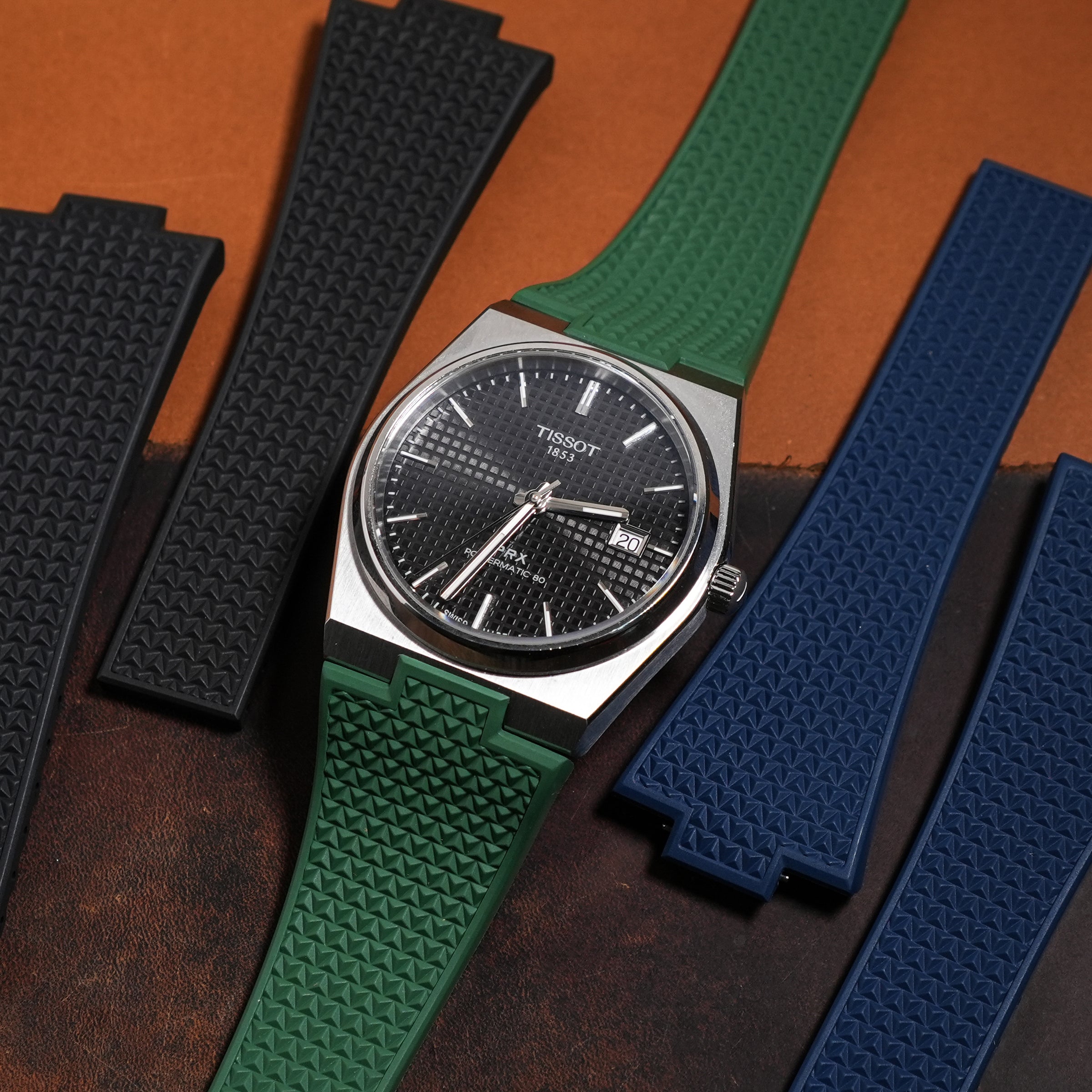 CTS Waffle FKM Rubber Strap in Green for Tissot PRX - Nomad Watch Works MY