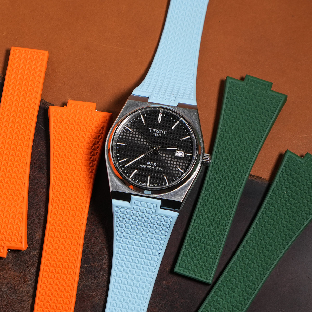 CTS Waffle FKM Rubber Strap in Baby Blue for Tissot PRX - Nomad Watch Works MY