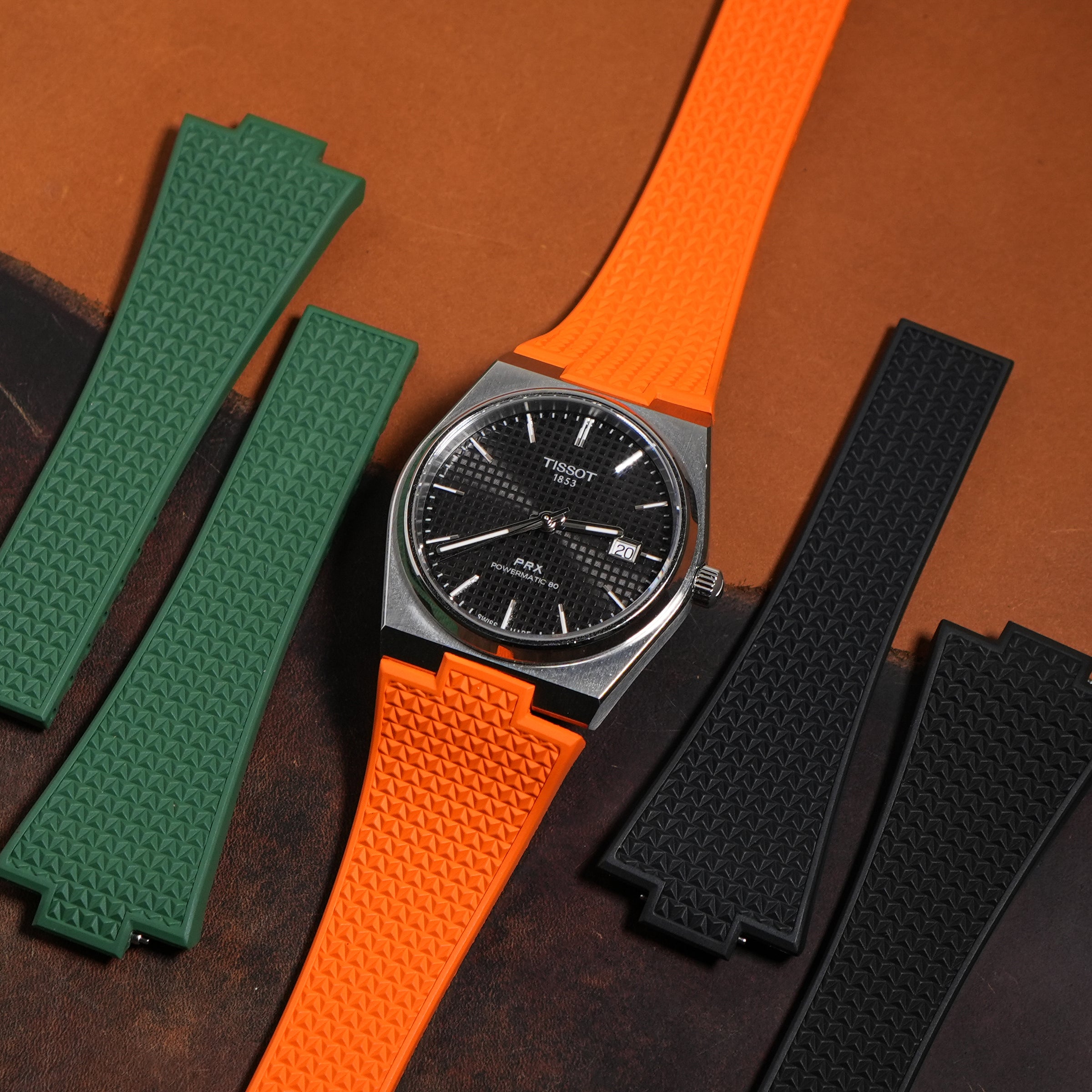 CTS Waffle FKM Rubber Strap in Orange for Tissot PRX - Nomad Watch Works MY